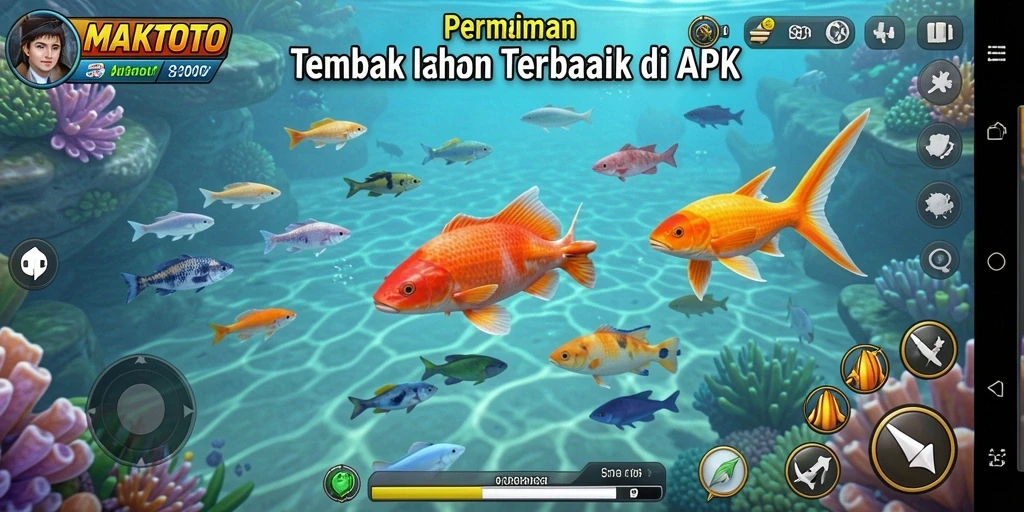 Screenshot utama MAKTOTO menampilkan aksi seru dalam menembak ikan.